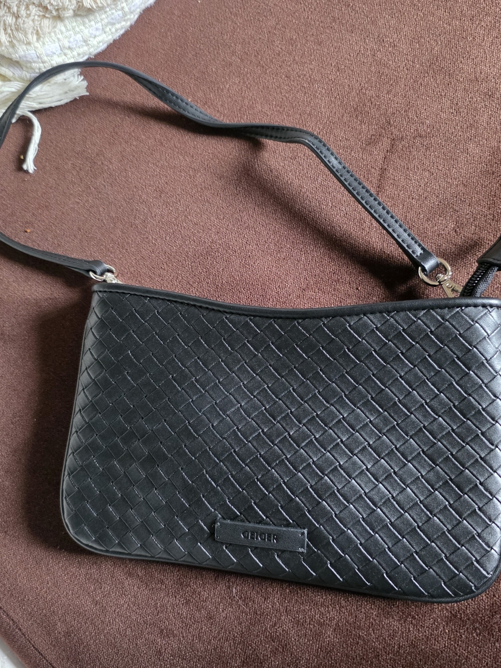 Black Woven Shoulder Bag by Geiger